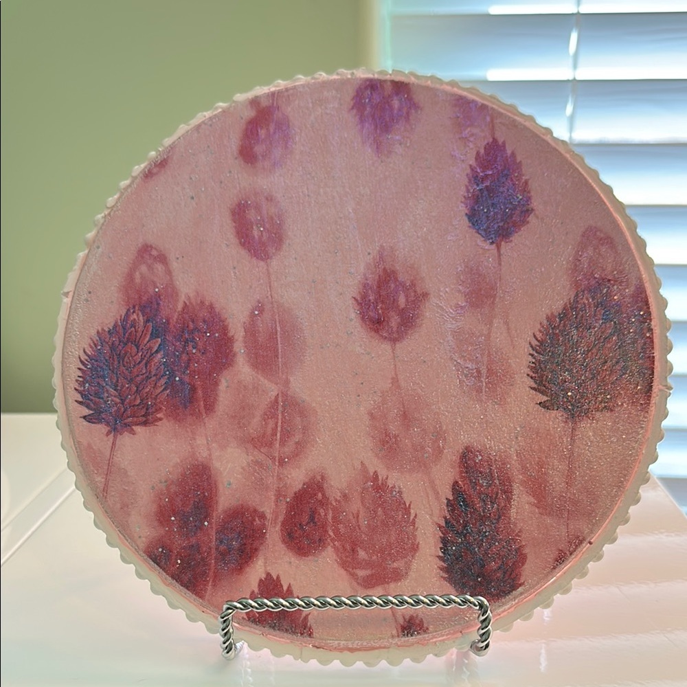 Pink Floral Art Plate